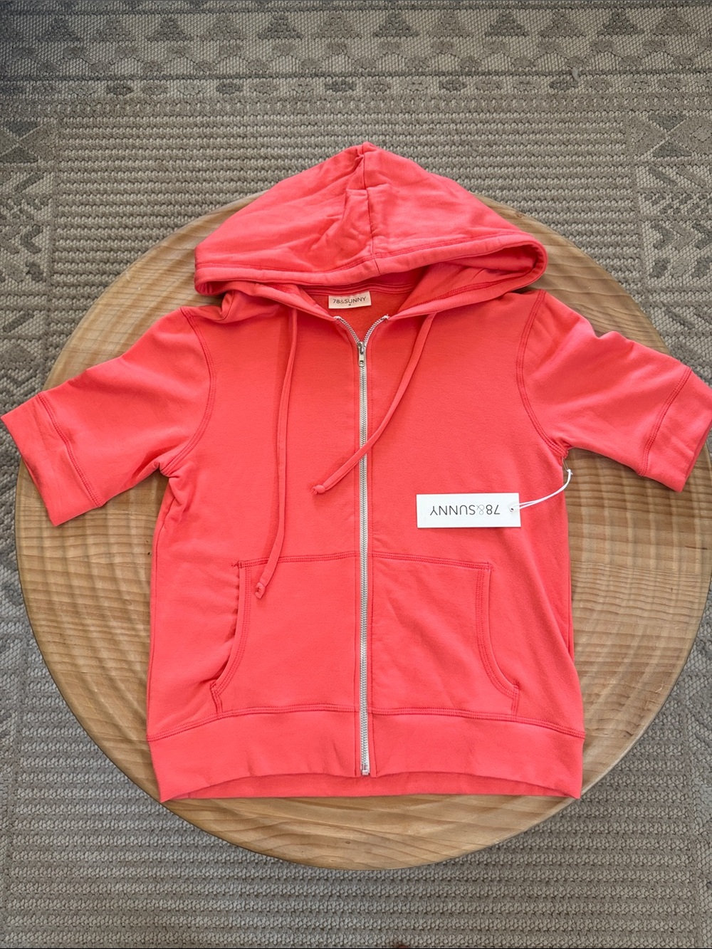 78 & Sunny Coral Short-Sleeve Zip Hoodie for women